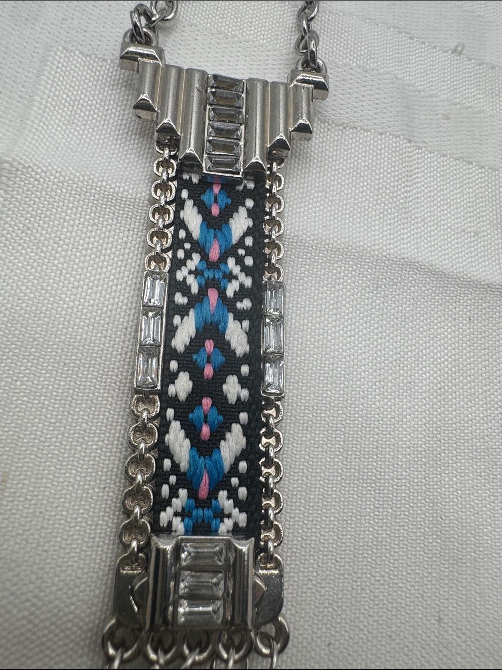 vintage bohemian-style statement necklace featuring a distinct rectangular ename